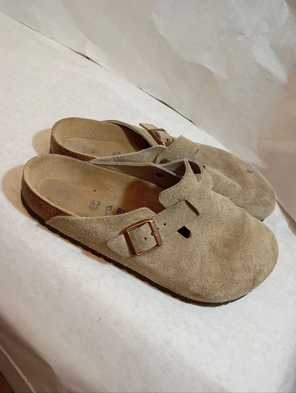 Birkenstock Taupe Suede Boston Clogs with Buckles Soft Sz 43